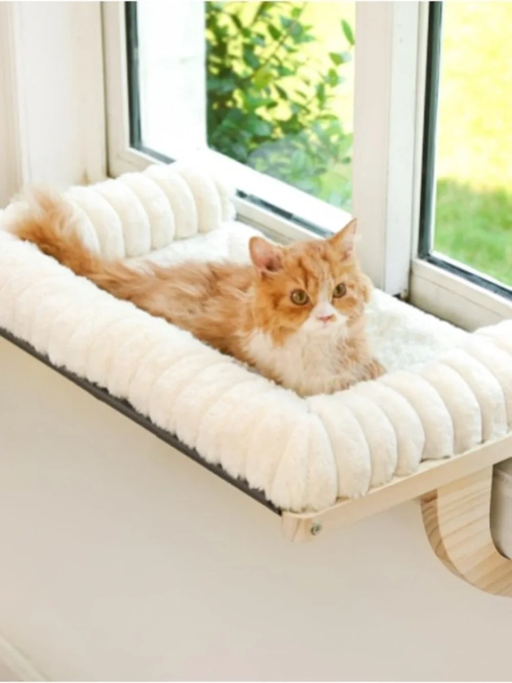 Plush Window Cat Bed - Cream Cozy Lounger for Cat